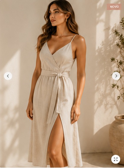 Vestido Midi Linho com Fenda