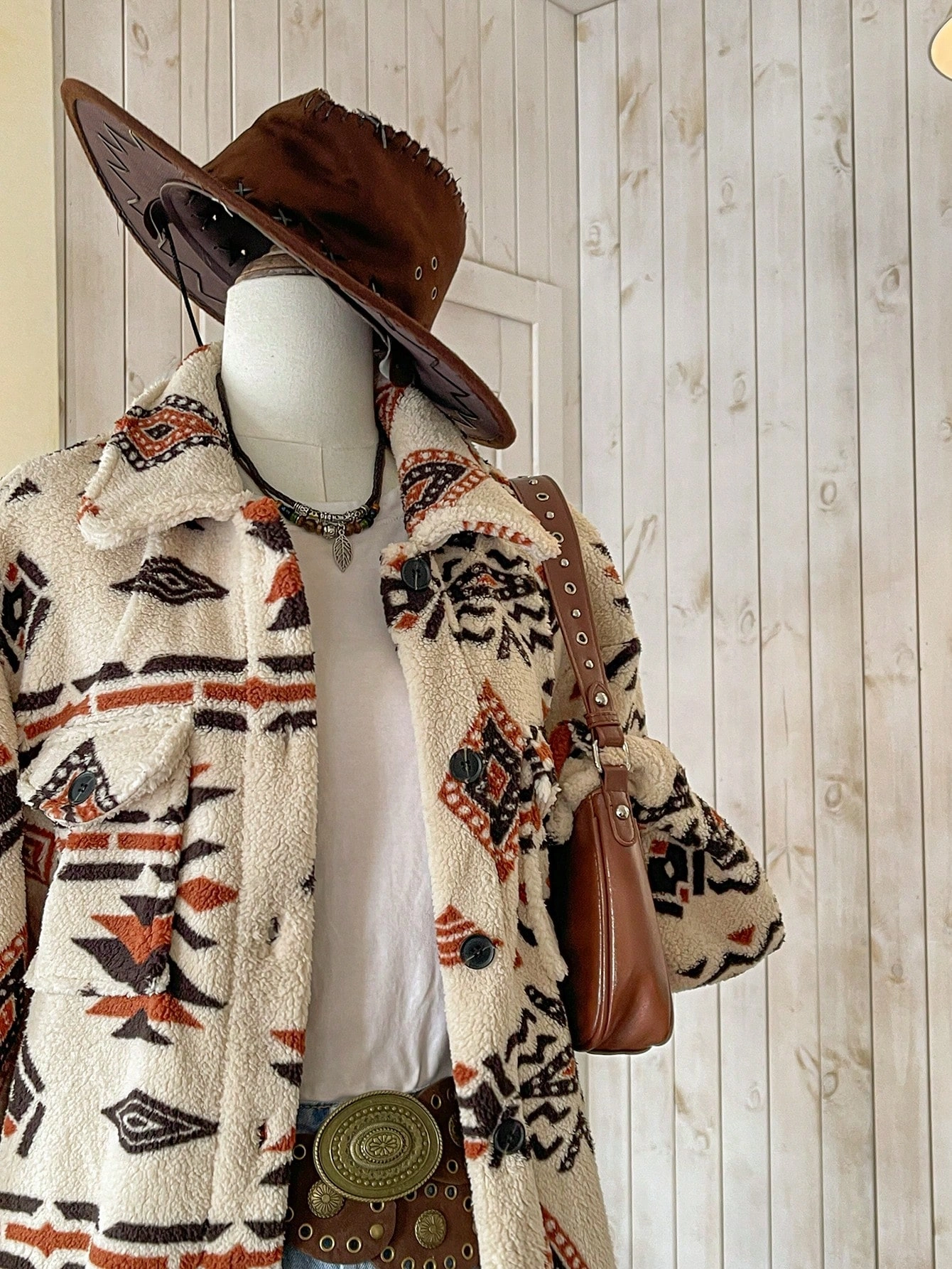 Casaco Boho Alongado com Estampa Geométrica