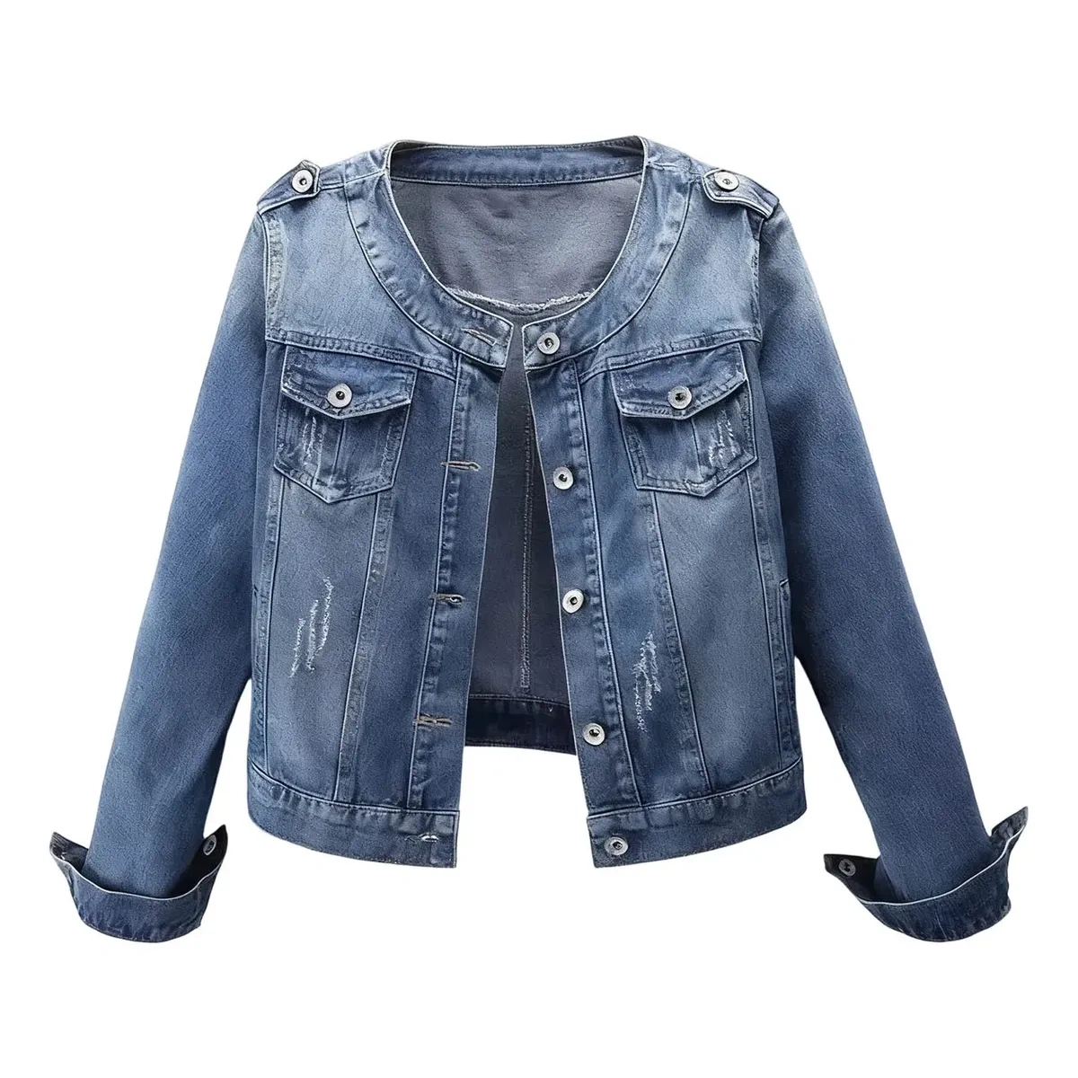 Jaqueta Jeans Gola Redonda com Botões