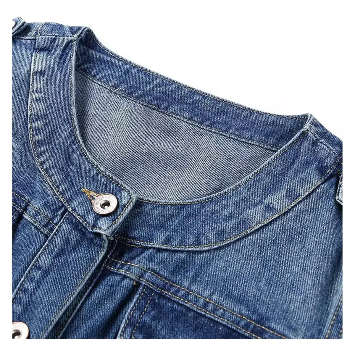 Jaqueta Jeans Gola Redonda com Botões