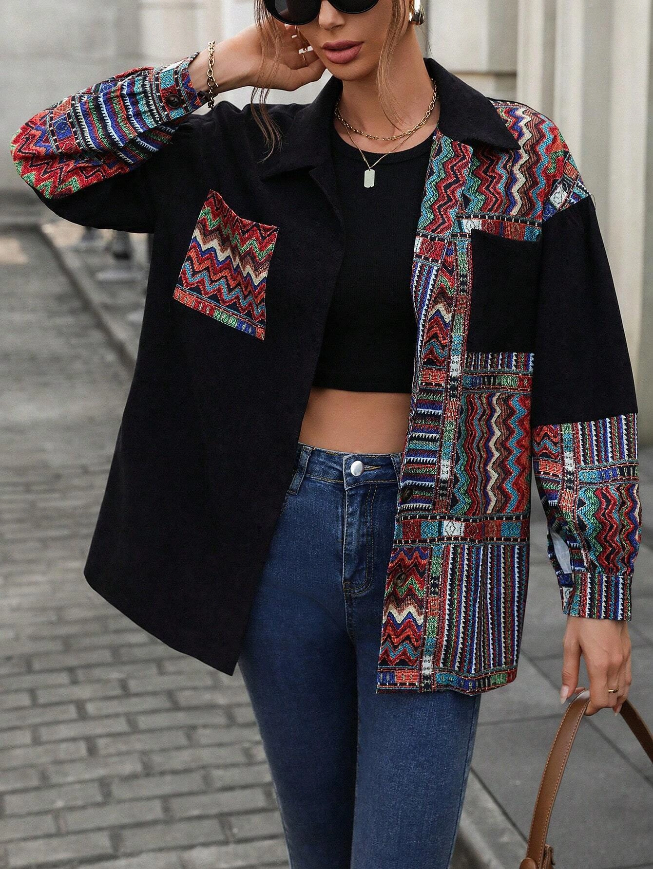 Jaqueta Oversized Indiana com Estampa Geométrica