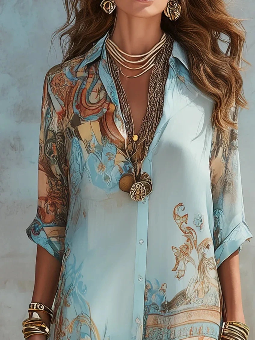 Vestido Chemise Longo Capri Estampado