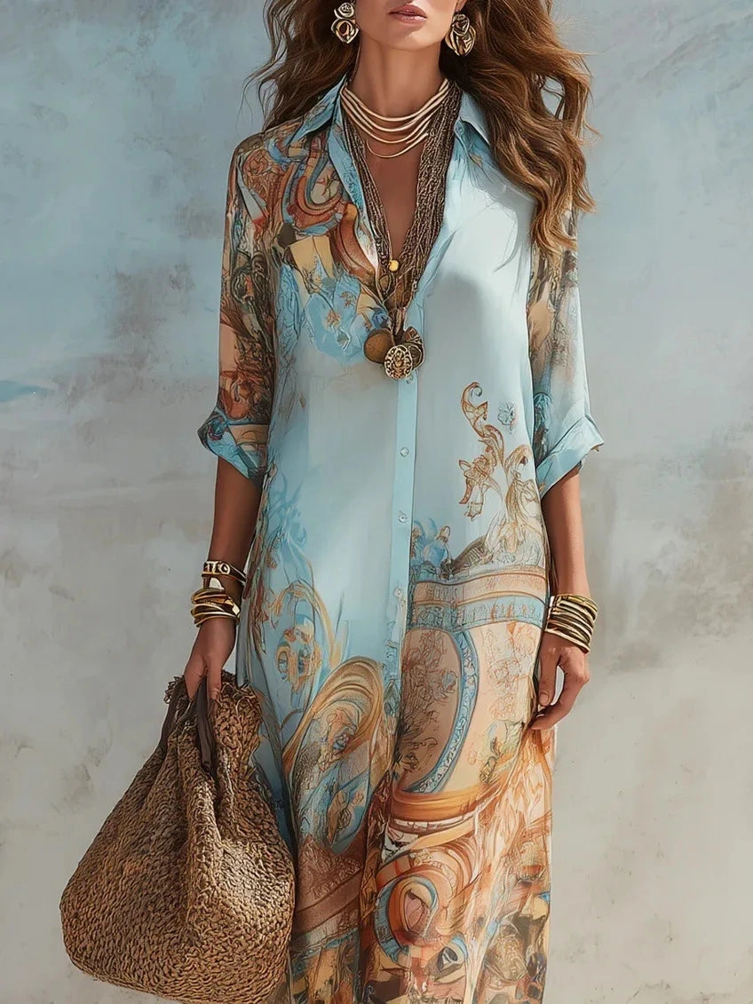 Vestido Chemise Longo Capri Estampado