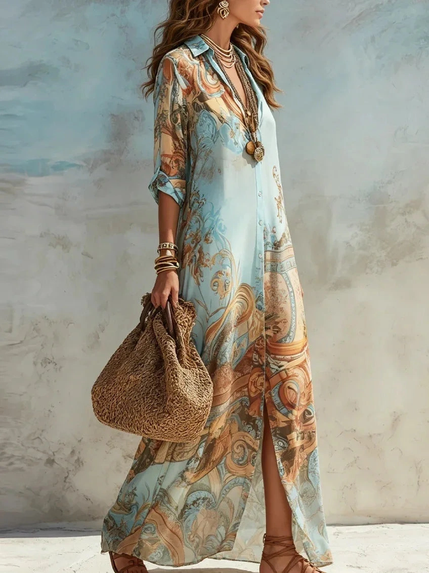 Vestido Chemise Longo Capri Estampado