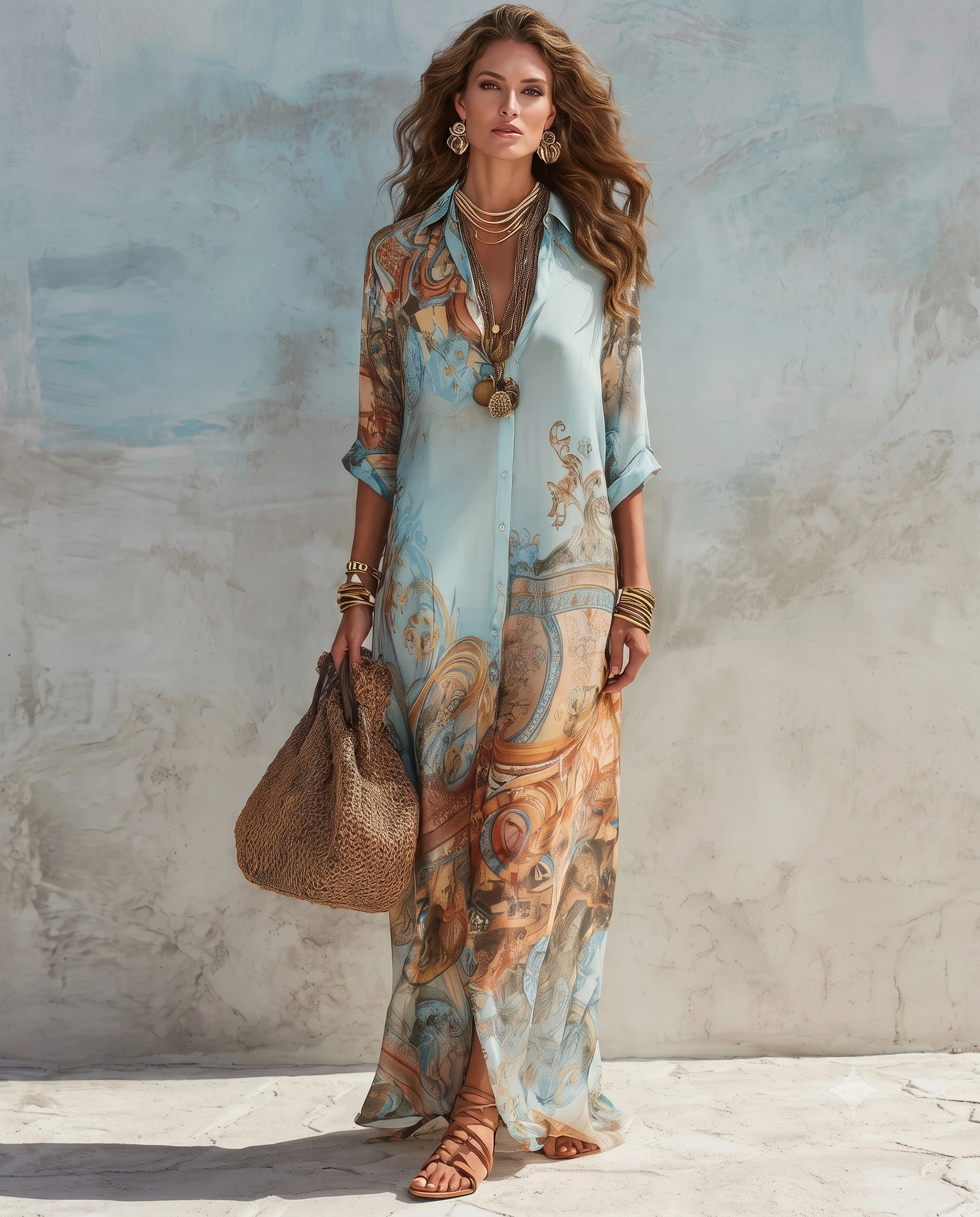 Vestido Chemise Longo Capri Estampado