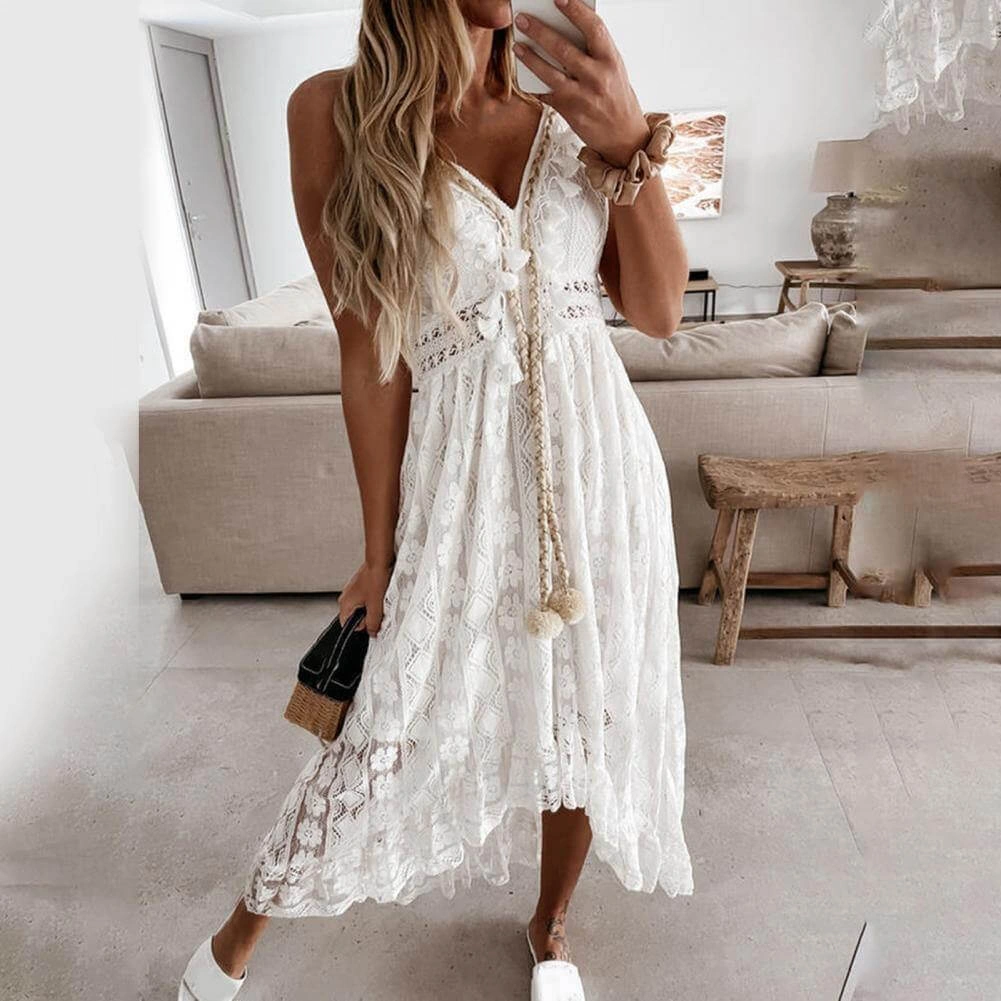Vestido Longo Boho Serena em Renda