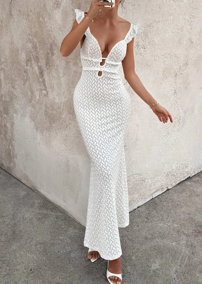 Vestido Longo Capri em Crochê com Recortes