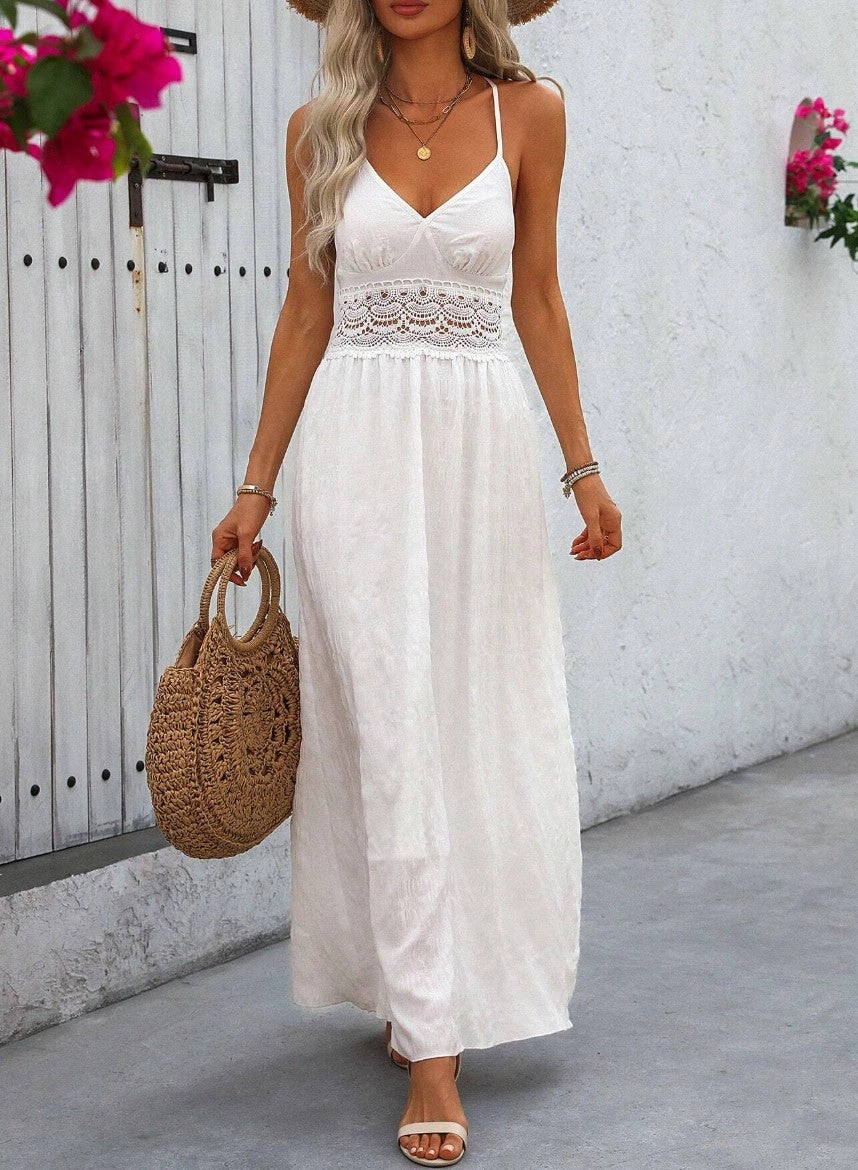 Vestido Longo Serena com Renda na Cintura