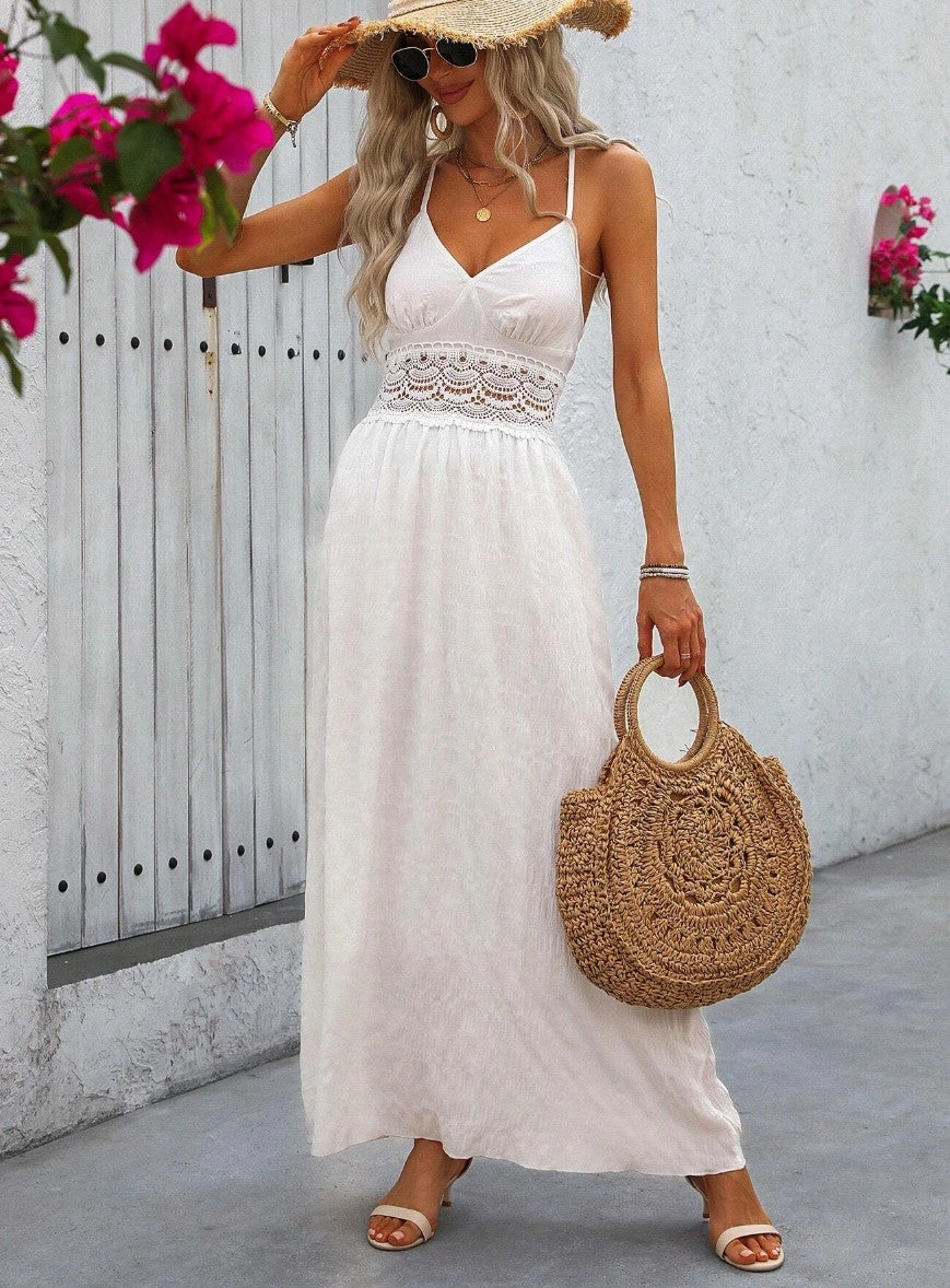 Vestido Longo Serena com Renda na Cintura