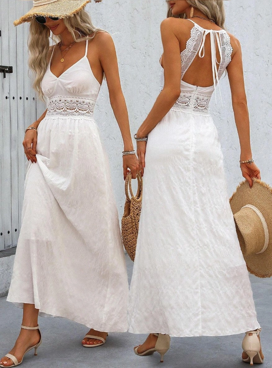 Vestido Longo Serena com Renda na Cintura
