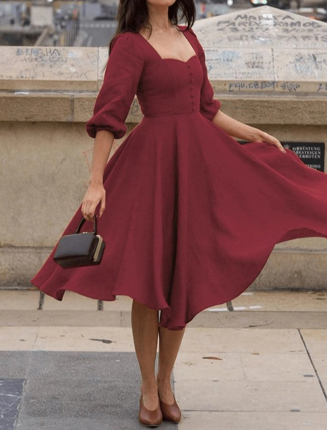 Vestido Midi Helena com Mangas Bufantes