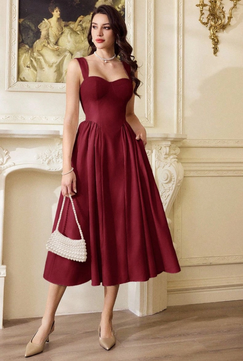 Vestido Midi Isabella com Decote Coração