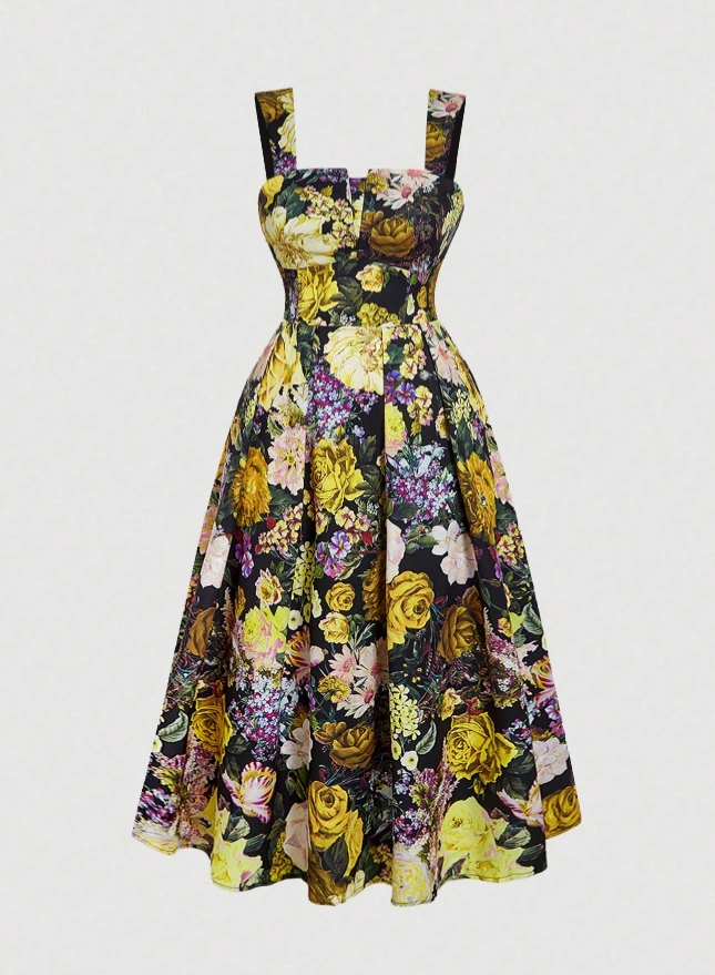 Vestido Midi Vintage Floral