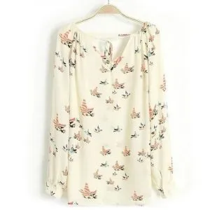 Blusa Bata Bege Estampada