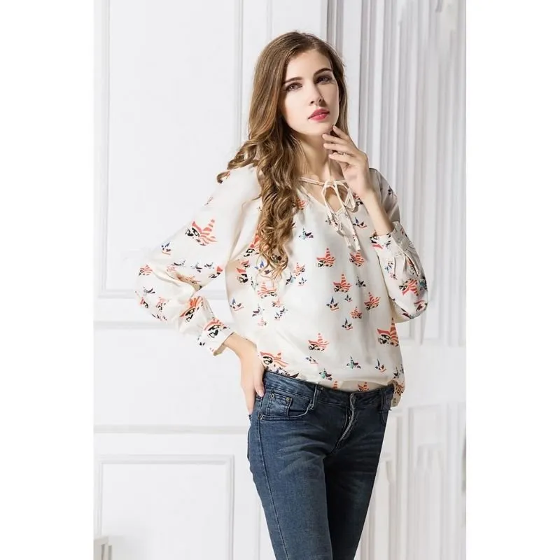 Blusa Bata Bege Estampada - Imagem 3