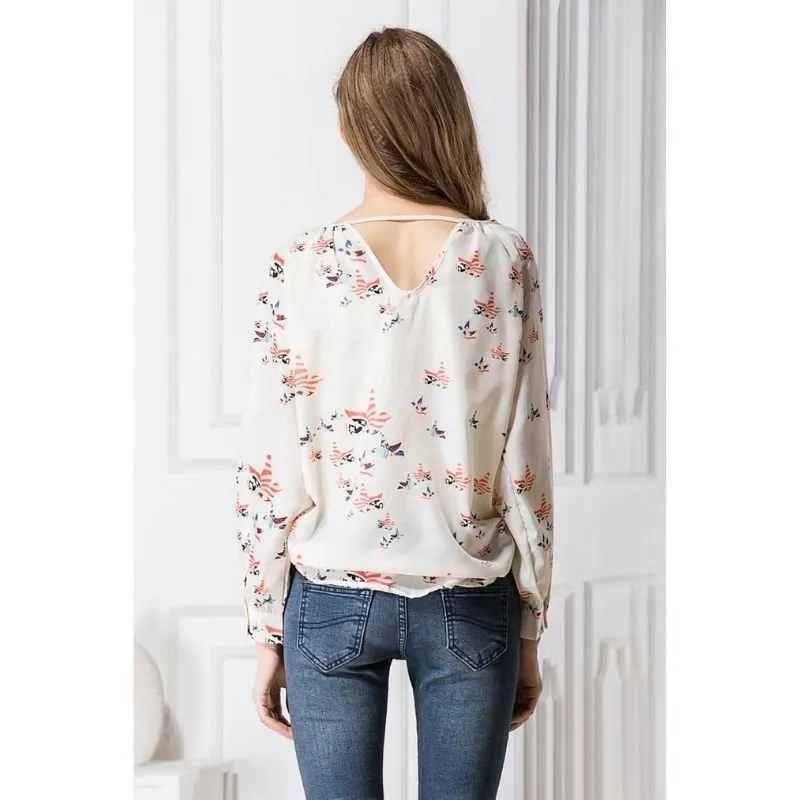 Blusa Bata Bege Estampada - Imagem 4