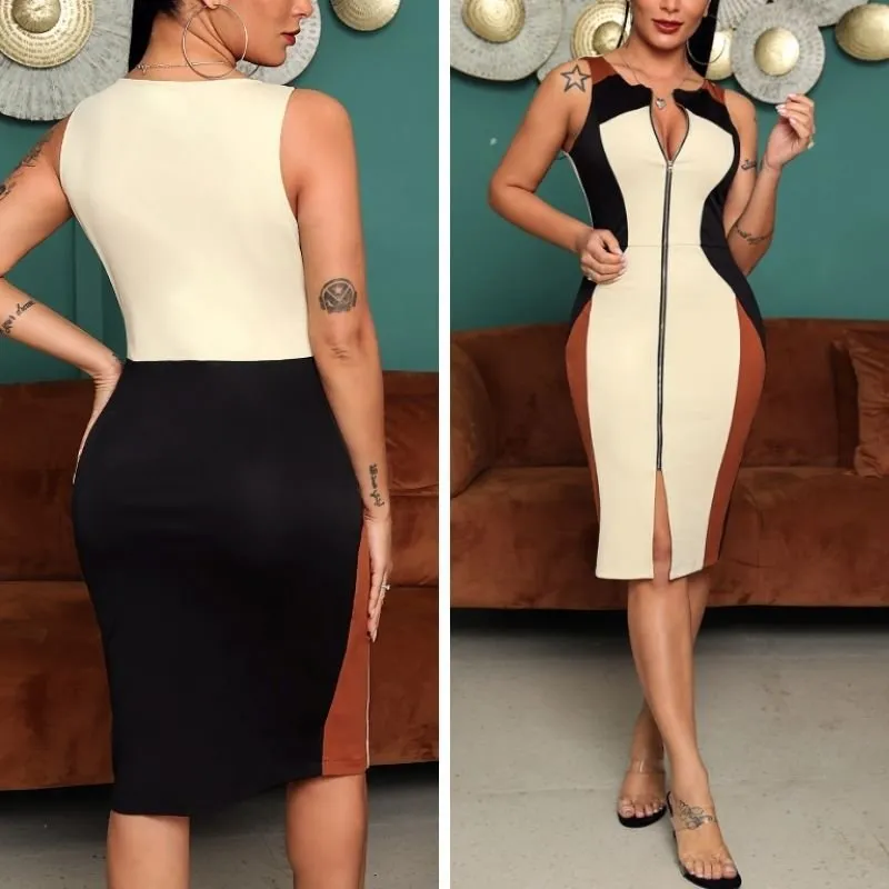 Vestido Colorblock Zíper - Imagem 6