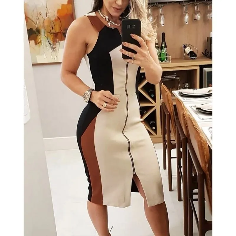 Vestido Colorblock Zíper