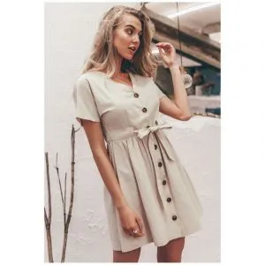Vestido de Linho Acinturado