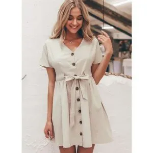 Vestido de Linho Acinturado