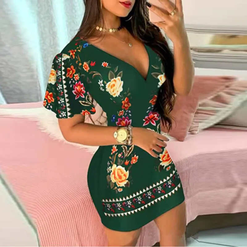 Vestido Curto Decote V Floral - Imagem 2