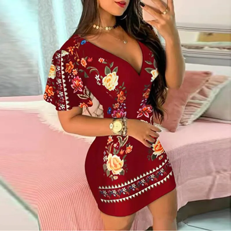 Vestido Curto Decote V Floral - Imagem 4