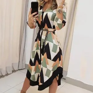 Vestido Midi Estampa Geométrica