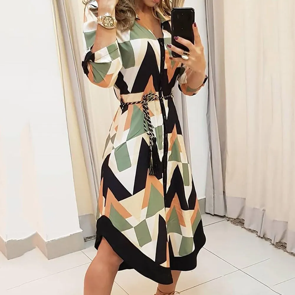 Vestido Midi Estampa Geométrica