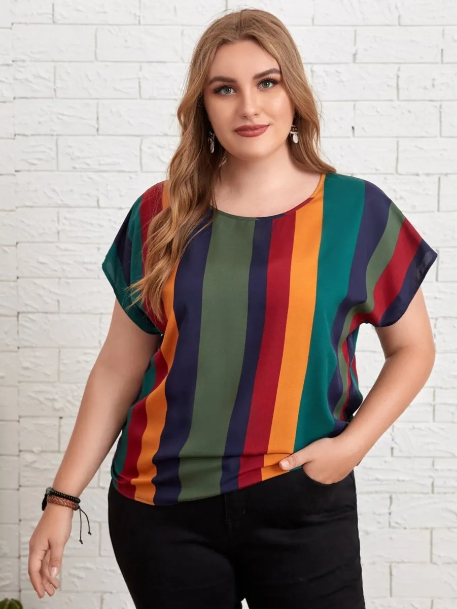Blusa Listras Coloridas Plus Size