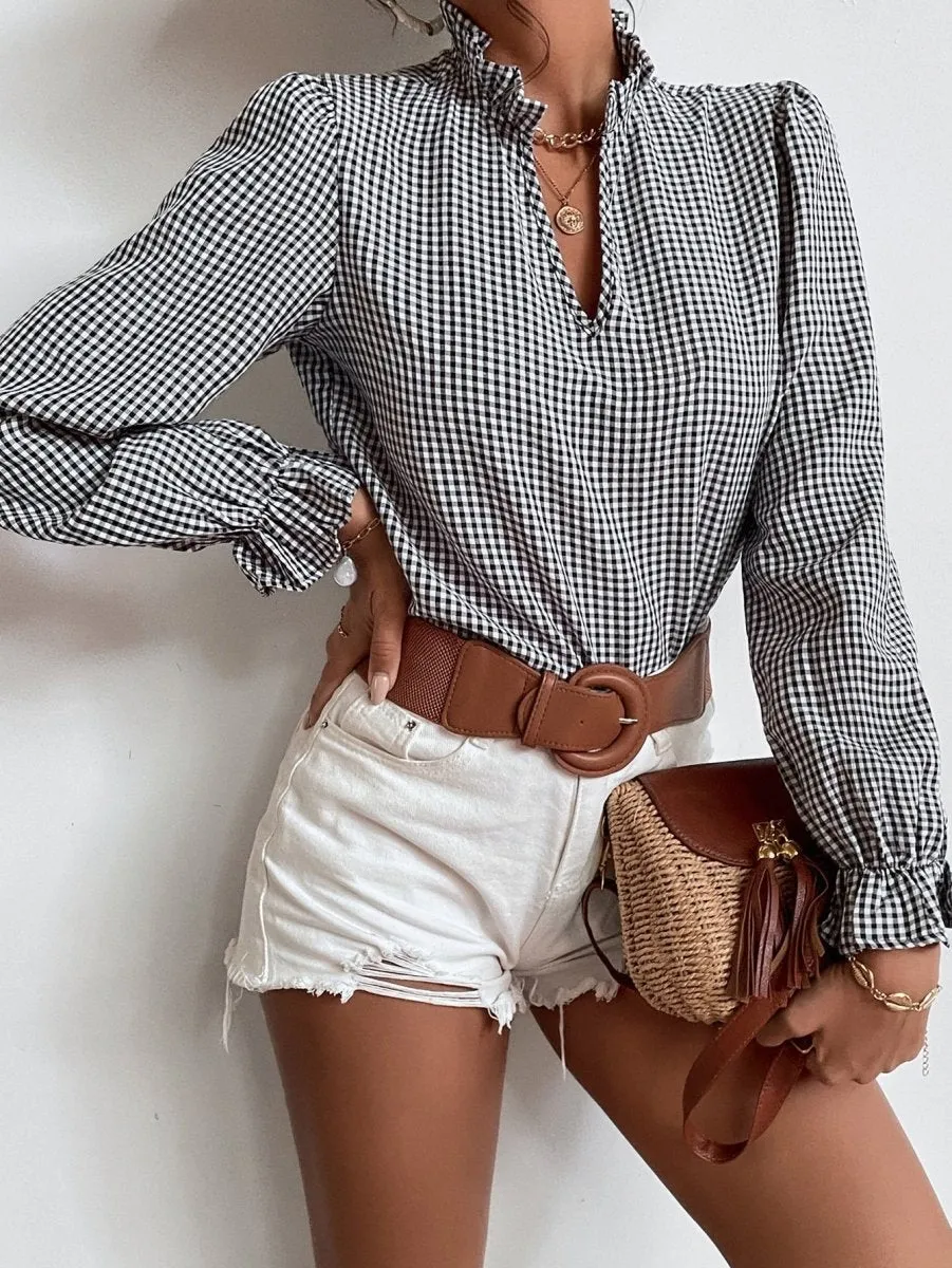 Blusa Flounce Xadrez