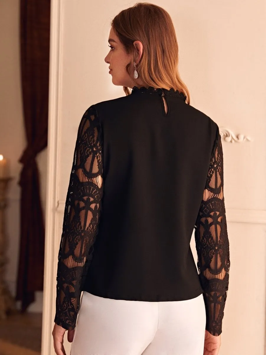 Blusa Detalhe Renda Manga Longa - Imagem 2