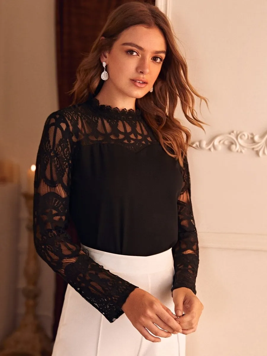 Blusa Detalhe Renda Manga Longa - Imagem 5