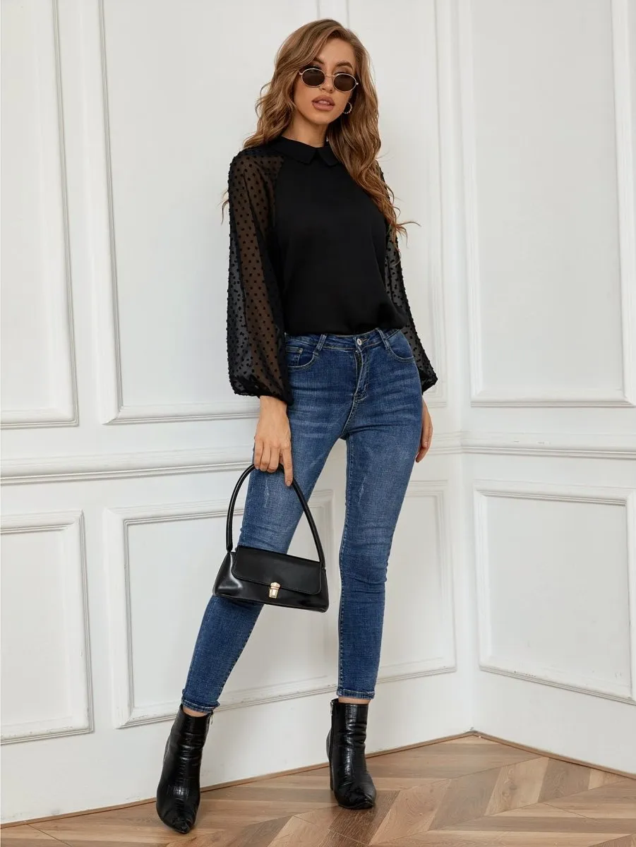 Blusa Elegante com Manga Transparente - Imagem 6