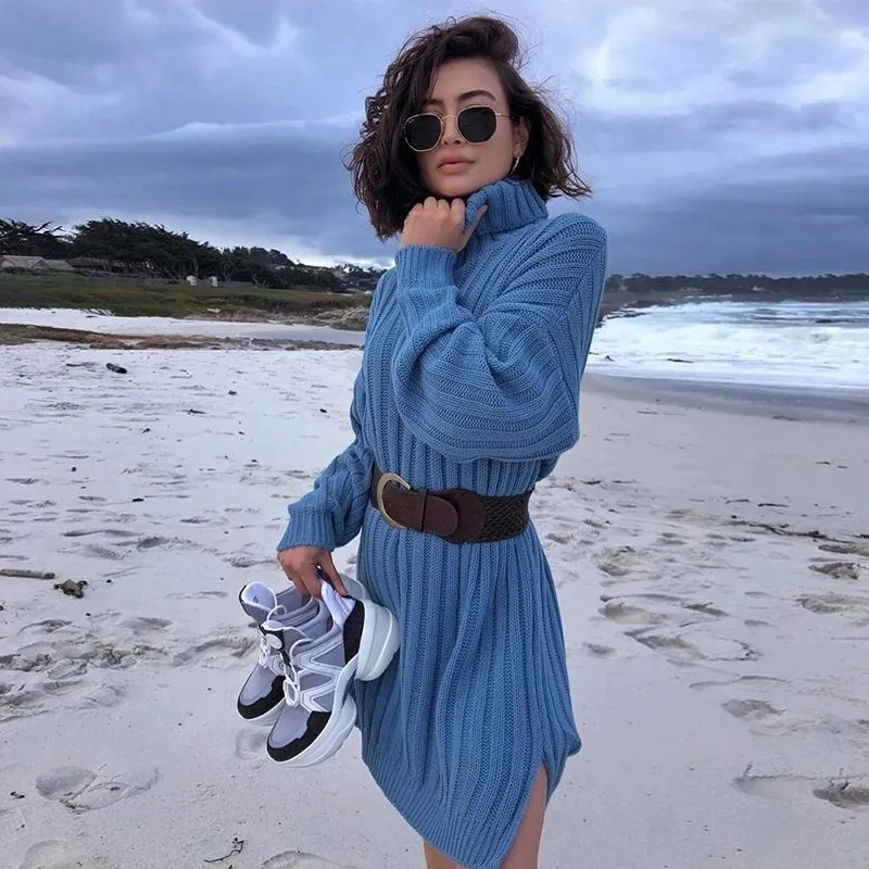 Vestido Gola Alta Fenda - Imagem 7