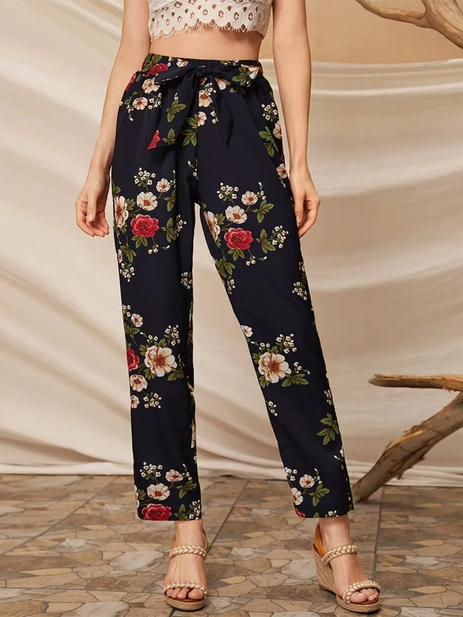 Calça Floral Cós Alto