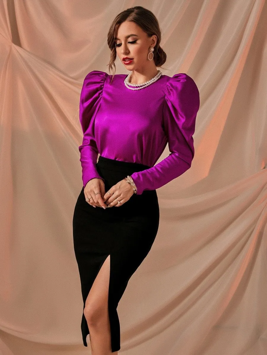 Blusa Acetinada Manga Bufante