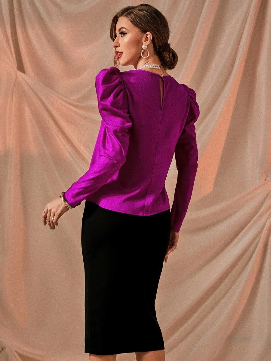 Blusa Acetinada Manga Bufante - Imagem 6