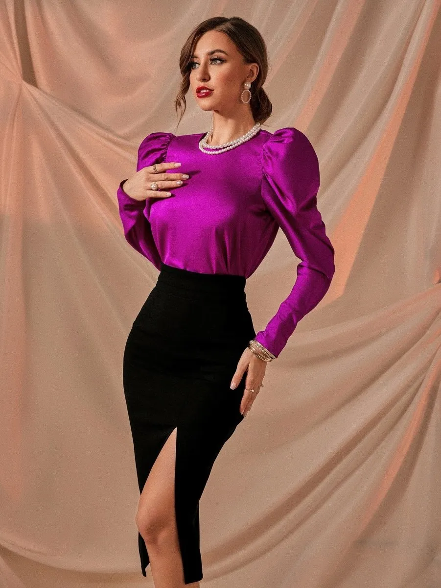 Blusa Acetinada Manga Bufante - Imagem 5