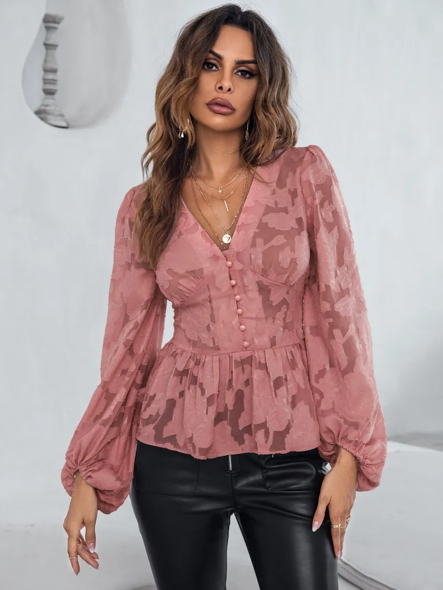 Blusa Peplum Manga Bufante