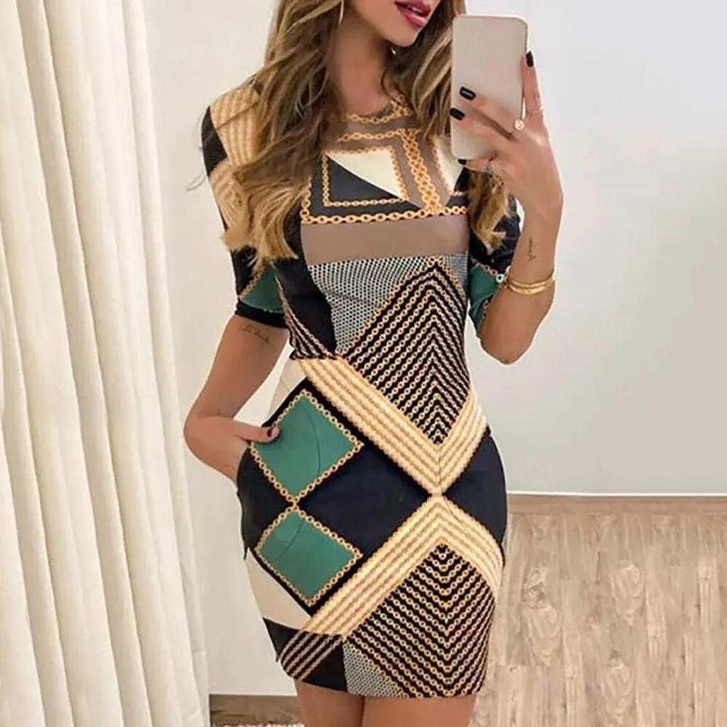 Vestido Geométrico Manga Curta - Imagem 3