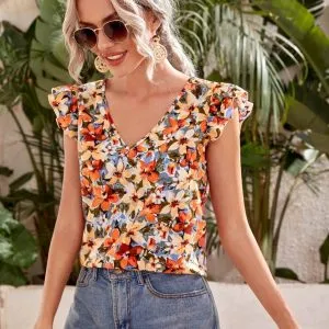 Blusa Flowers Manga Borboleta
