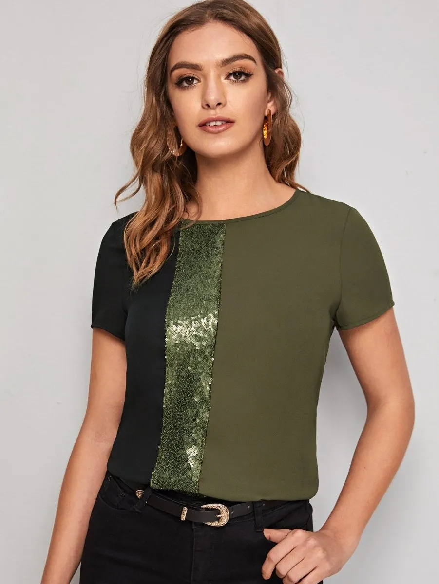Blusa Colorblock Detalhe Paetês