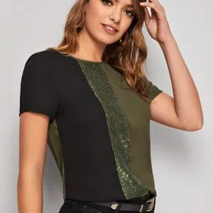 Blusa Colorblock Detalhe Paetês