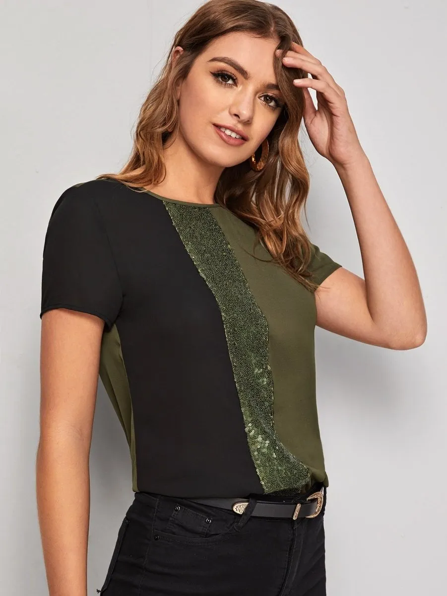 Blusa Colorblock Detalhe Paetês - Imagem 2