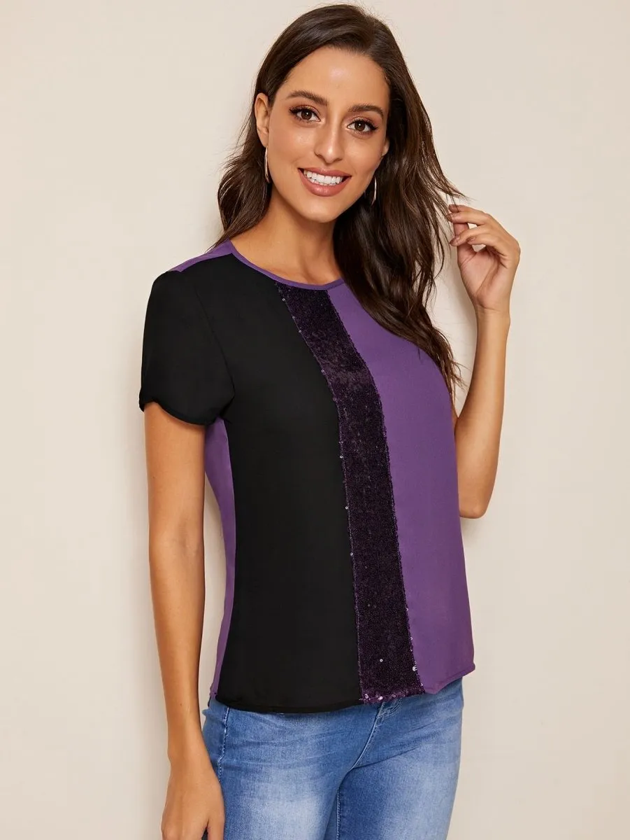 Blusa Colorblock Detalhe Paetês - Imagem 18