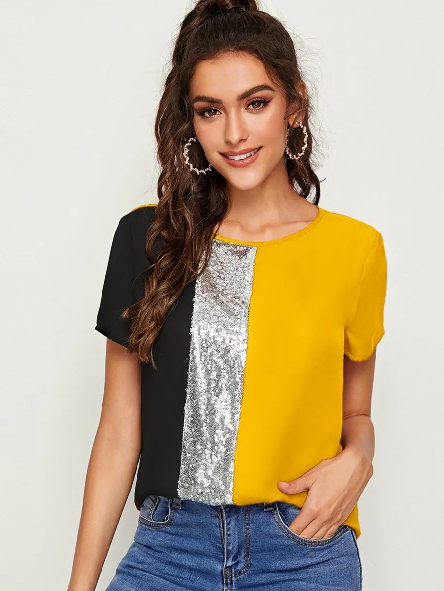 Blusa Colorblock Detalhe Paetês - Imagem 6