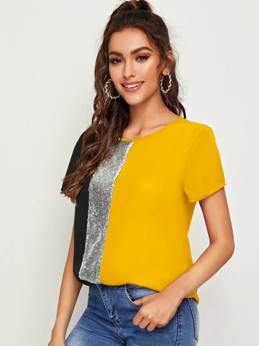 Blusa Colorblock Detalhe Paetês - Imagem 8