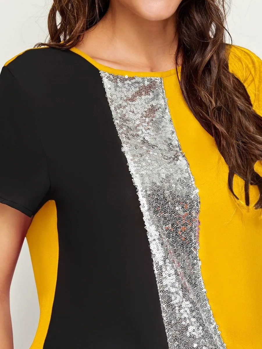 Blusa Colorblock Detalhe Paetês - Imagem 7