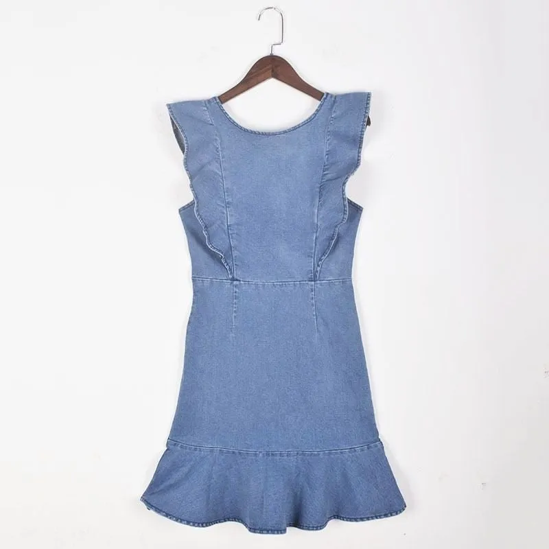 Vestido Curto Jeans Babados - Imagem 7