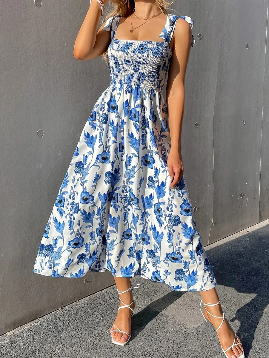 Vestido Midi Blue Flower